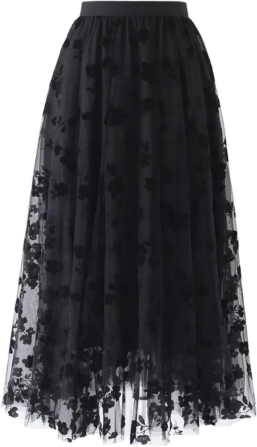 CHICWISH Women's 3D Posy Double-Layered Mesh Midi Skirt