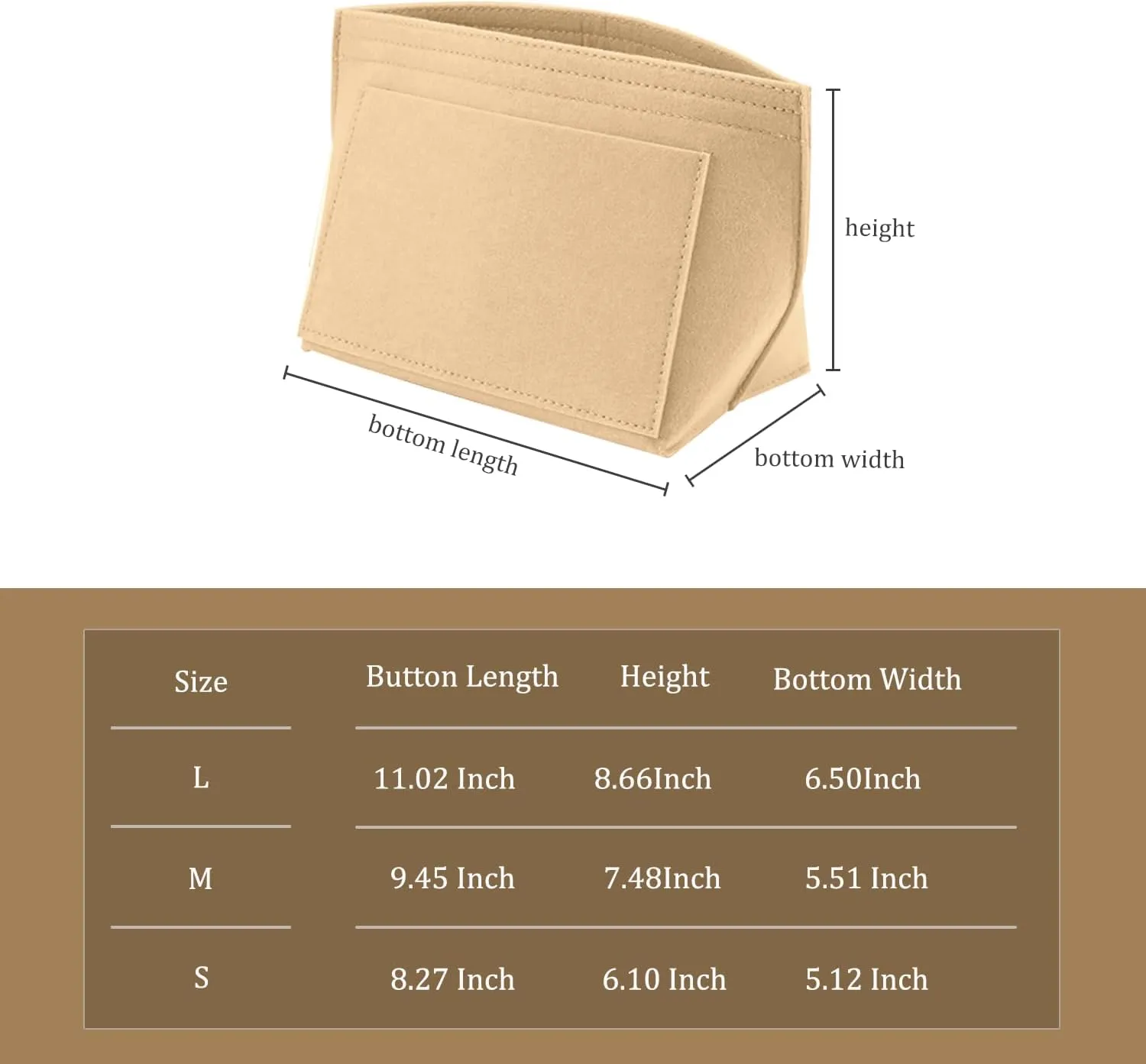 Chispee Handbag Organizers for Longchamp Felt Purse Divider Organizer Insert Pocket & Zipper Inner Bag Liner fit Large, Khaki