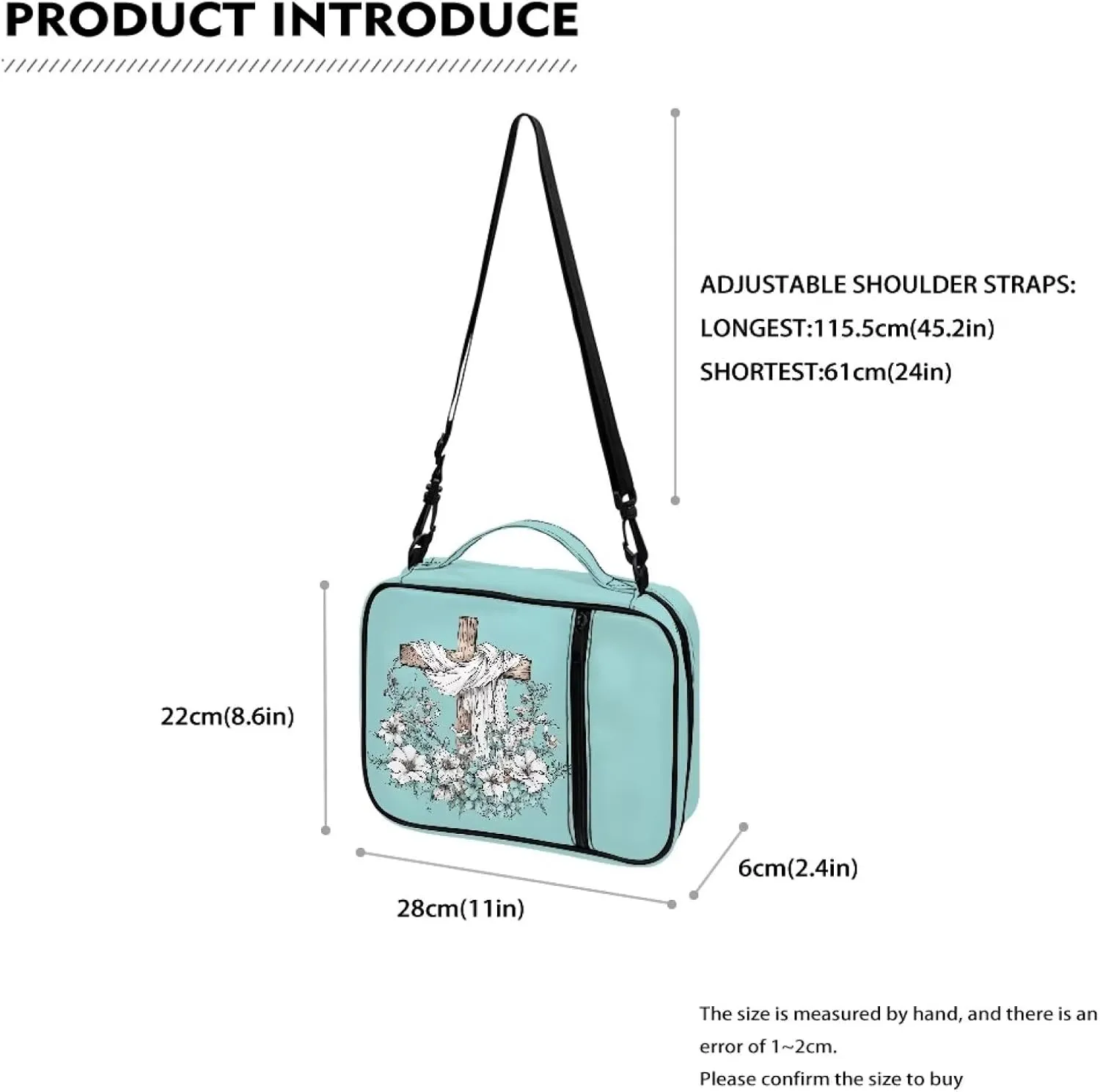 Christian Cross Floral Bible Cover-Polyester Bible Case for Women-Bible Bag Bible Carrier with Shoulder Strap Handle