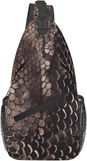 Classic Snake Skin Crossbody Bags for Men Women Fashion Sling Backpack Casual Chest Bag Travel Hiking Daypack