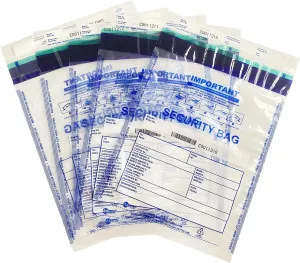 Clear Plastic Security Bank Cash Deposit Bags | Pack of 100 | 9"x12"|Tamper Evident Bags | Write-On Panel,Barcode and Serial Number,Tear-Off Receipt | Ideal for Cash Handling