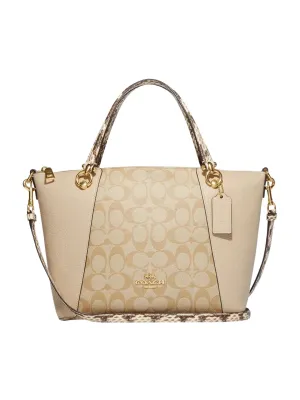 Coach Kacey Satchel in Signature Canvas with Snake Embossed Light Khaki/Ivory Multi