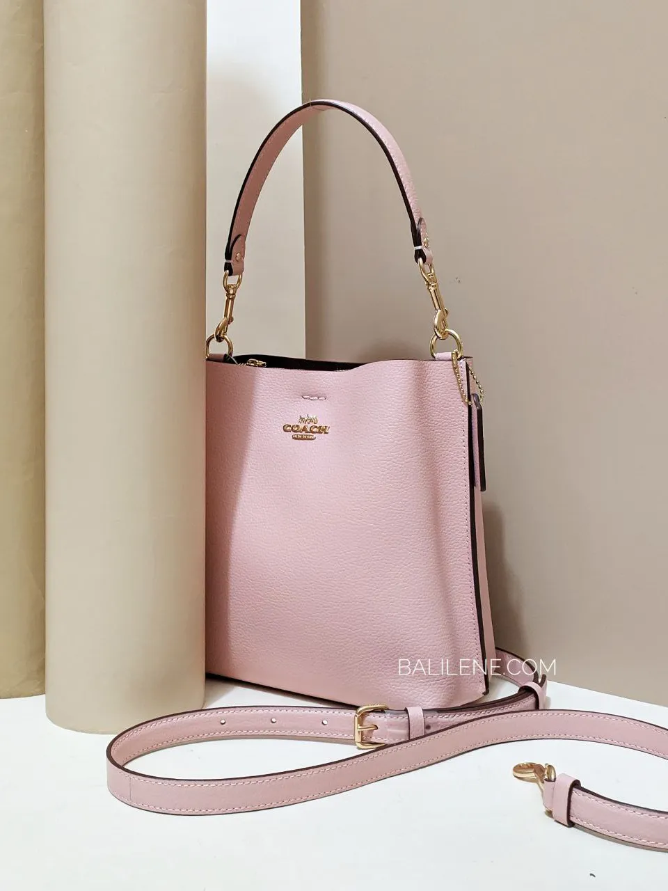 Coach Mollie Bucket 22 With Signature Canvas Interior Powder Pink/Light Khaki