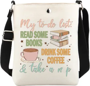 Coffee Book Gift Crossbody Bag for Book Lovers Coffee Lovers Gifts Book Cross Body Purse with Shoulder Strap Bucket Bag