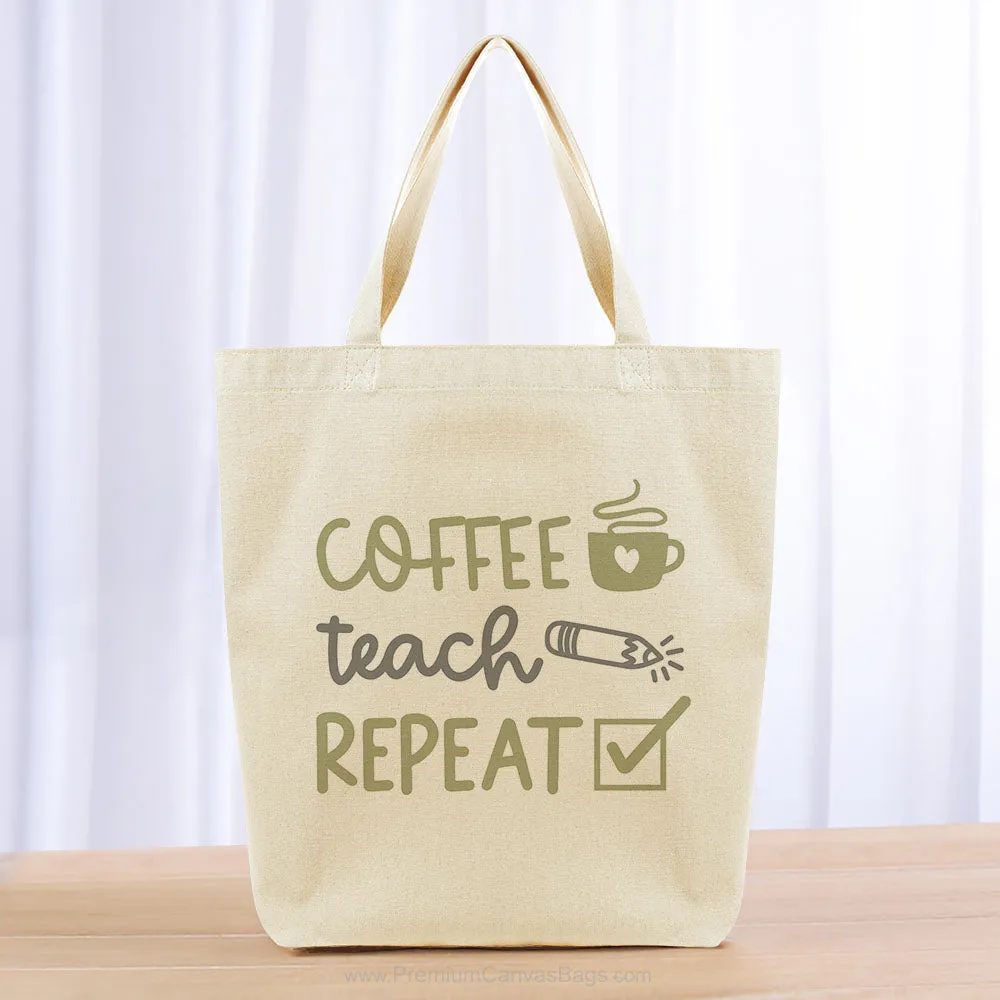 Coffee Teach Repeat Tote Bag - khaki gray