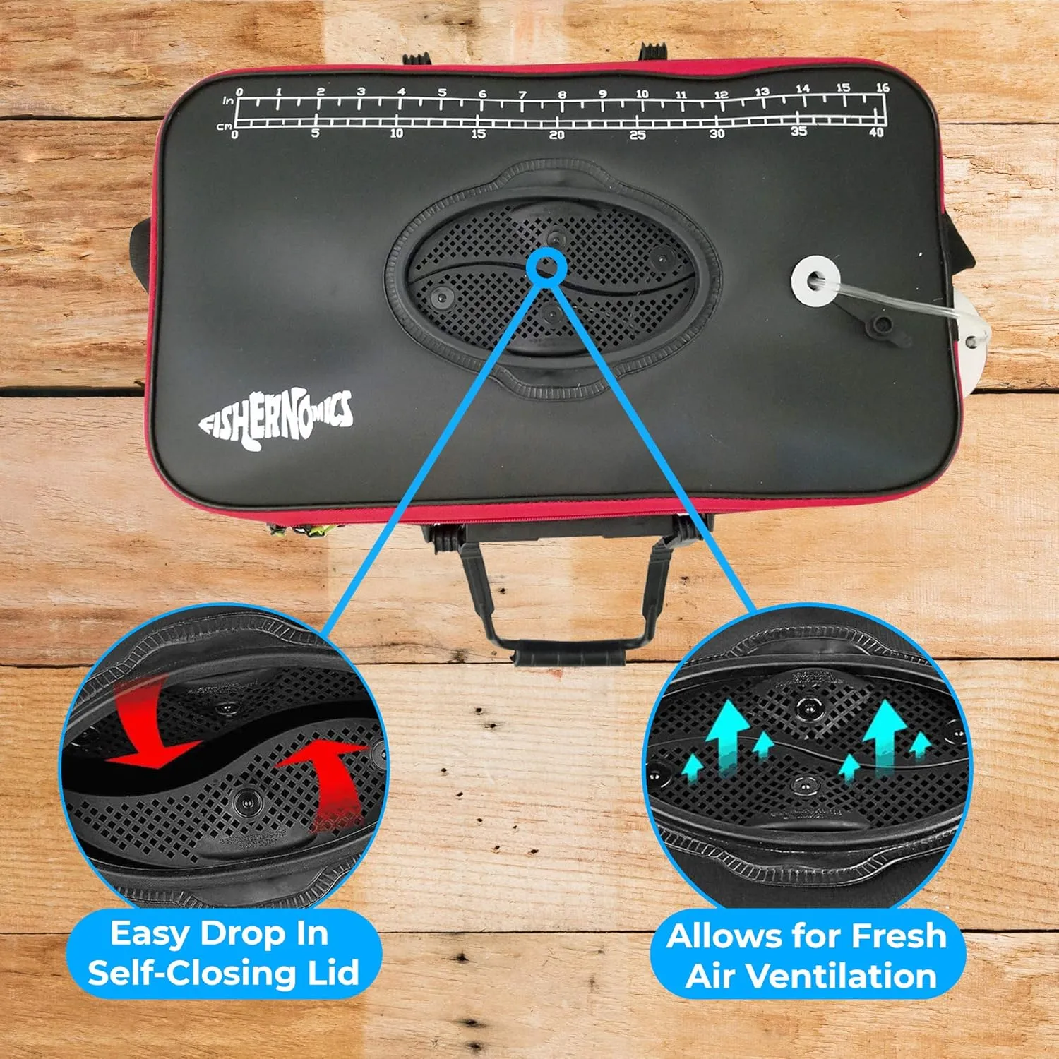 Collapsible Fishing Bucket with Air Pump - Live Bait Bucket with Aerator (6 Gallon/10 Gallon) - Leak Proof with Side Pocket & Shoulder Strap | Durable & Sturdy (BLK/RD R23 Pump, Medium)