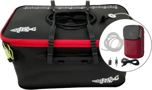Collapsible Fishing Bucket with Air Pump - Live Bait Bucket with Aerator (6 Gallon/10 Gallon) - Leak Proof with Side Pocket & Shoulder Strap | Durable & Sturdy (BLK/RD R23 Pump, Medium)