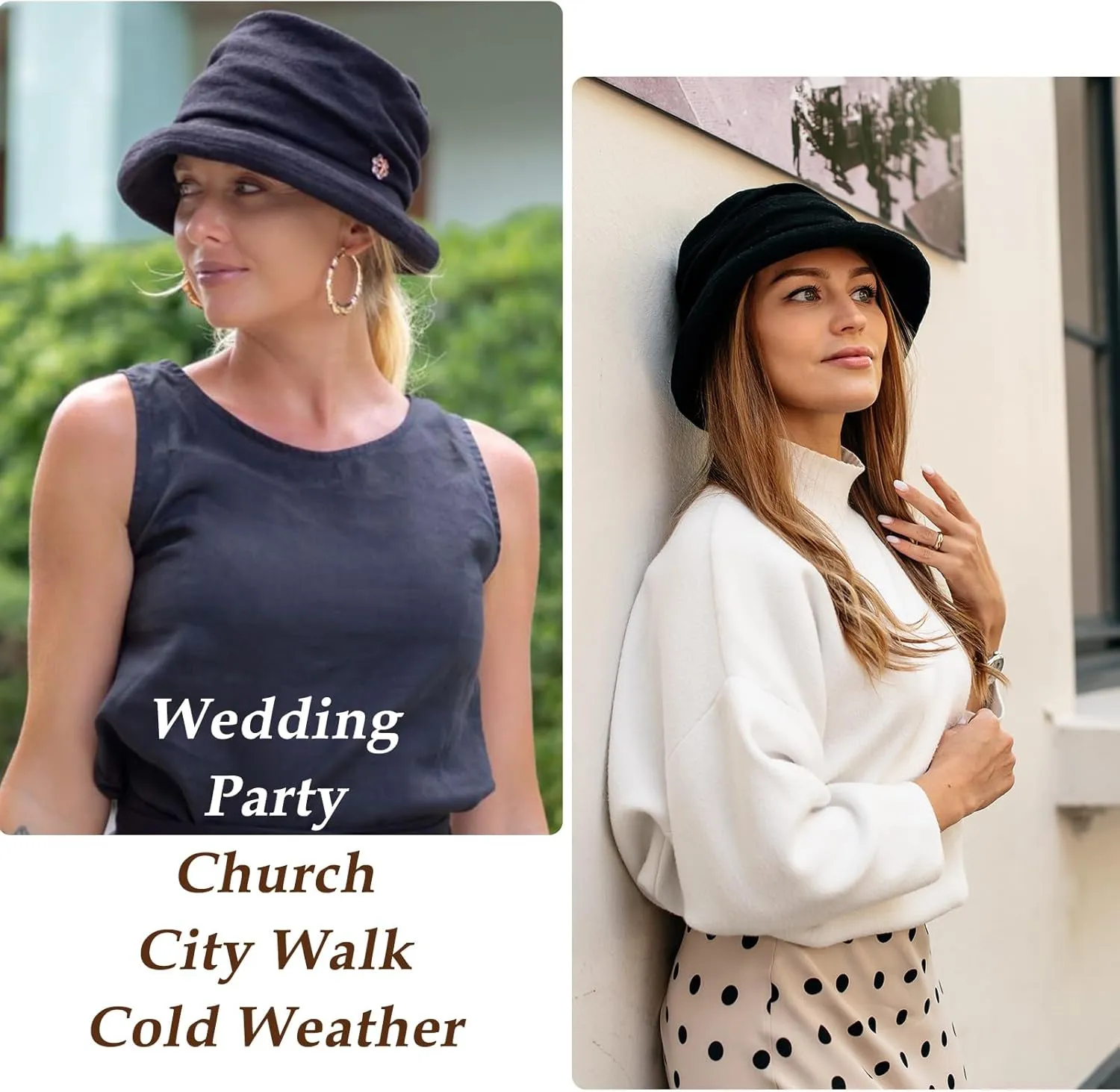 Comhats Winter Cloche Bucket Hat for Women Wool Elegant Dress 1920s Vintage Fedora