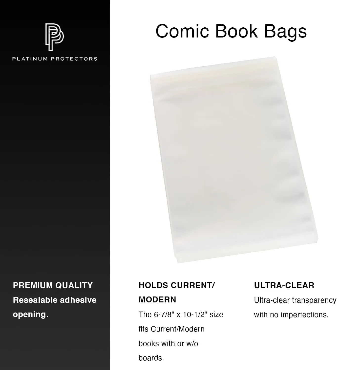 Comic Book Bags for Current/Modern (200-Count) Resealable Premium Sleeves