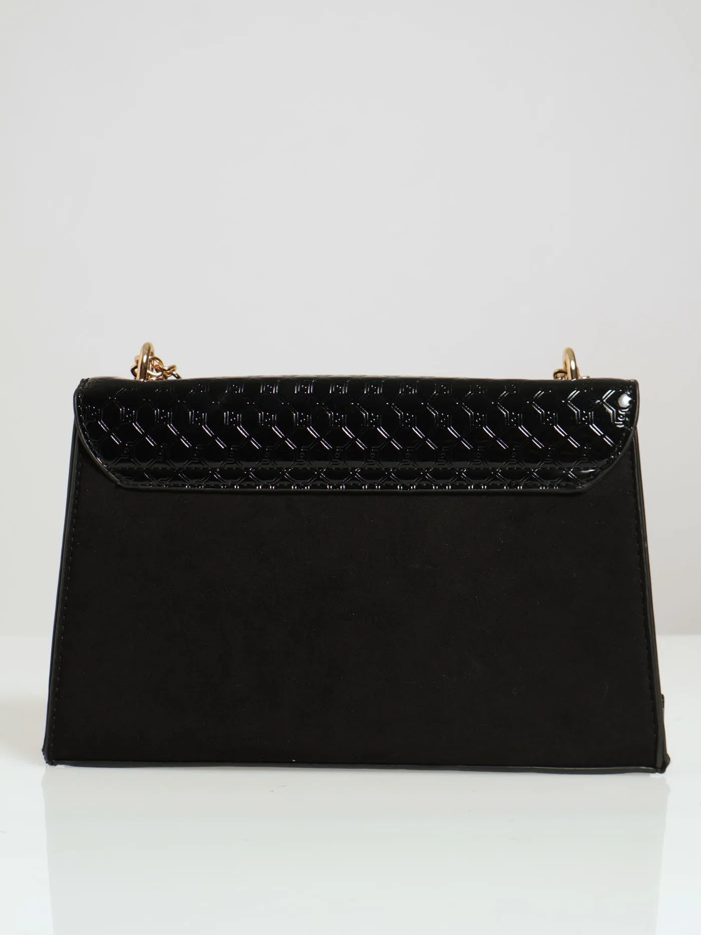 Contrast Embossed Monogram Satchel Bag - Black/Cream