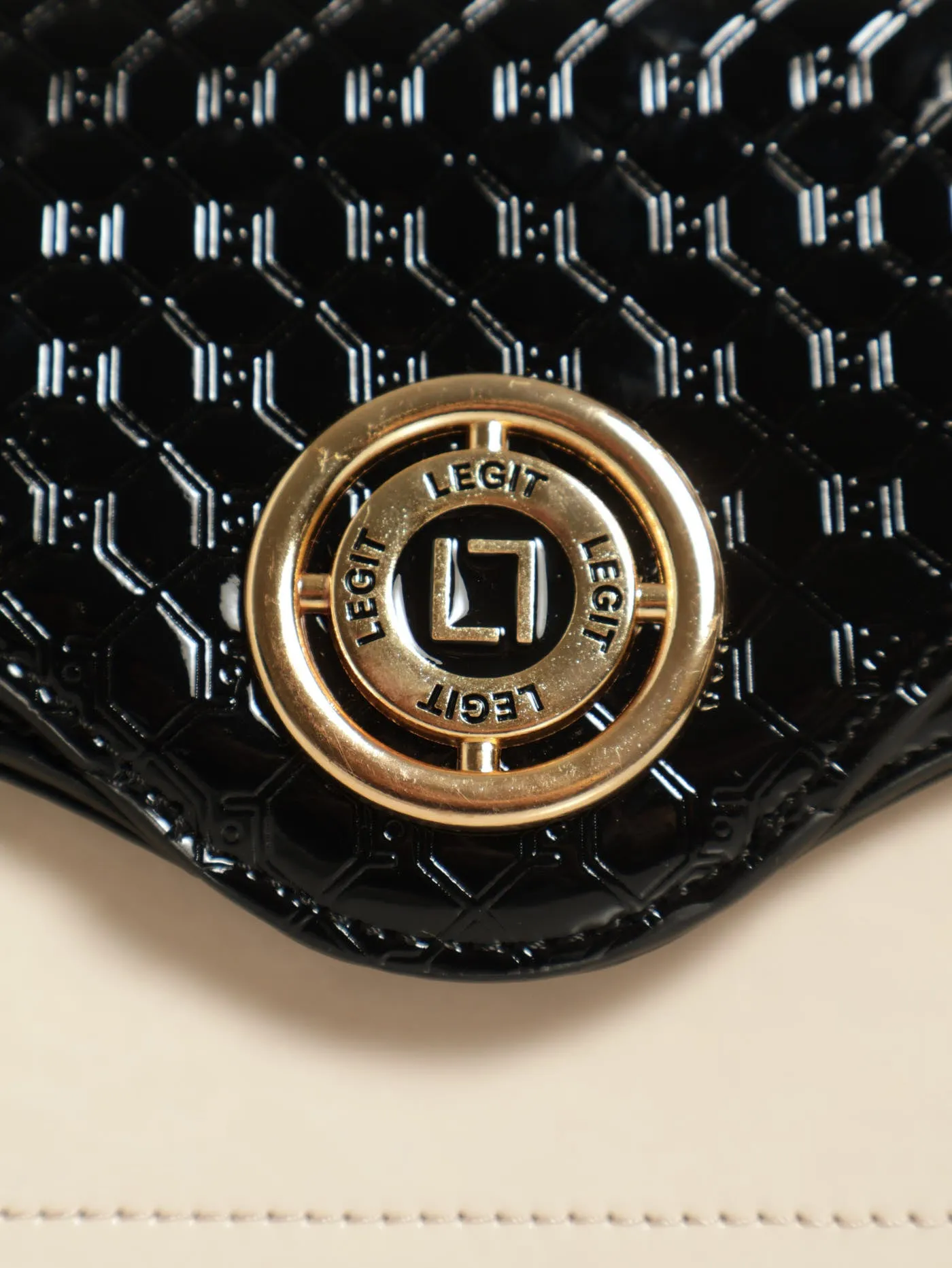 Contrast Embossed Monogram Satchel Bag - Black/Cream