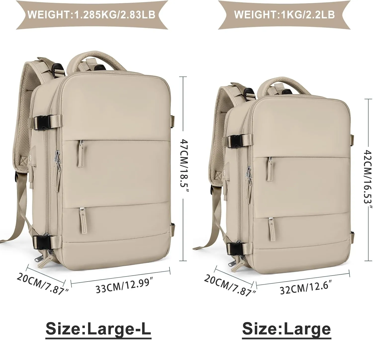 coowoz Large Travel Backpack For Women Men,Carry On Backpack Flight Approved,Hiking Backpack Waterproof Outdoor Rucksack Casual Daypack Fit 15.6 Inch Laptop Shoes Compartment (Khaki-L)