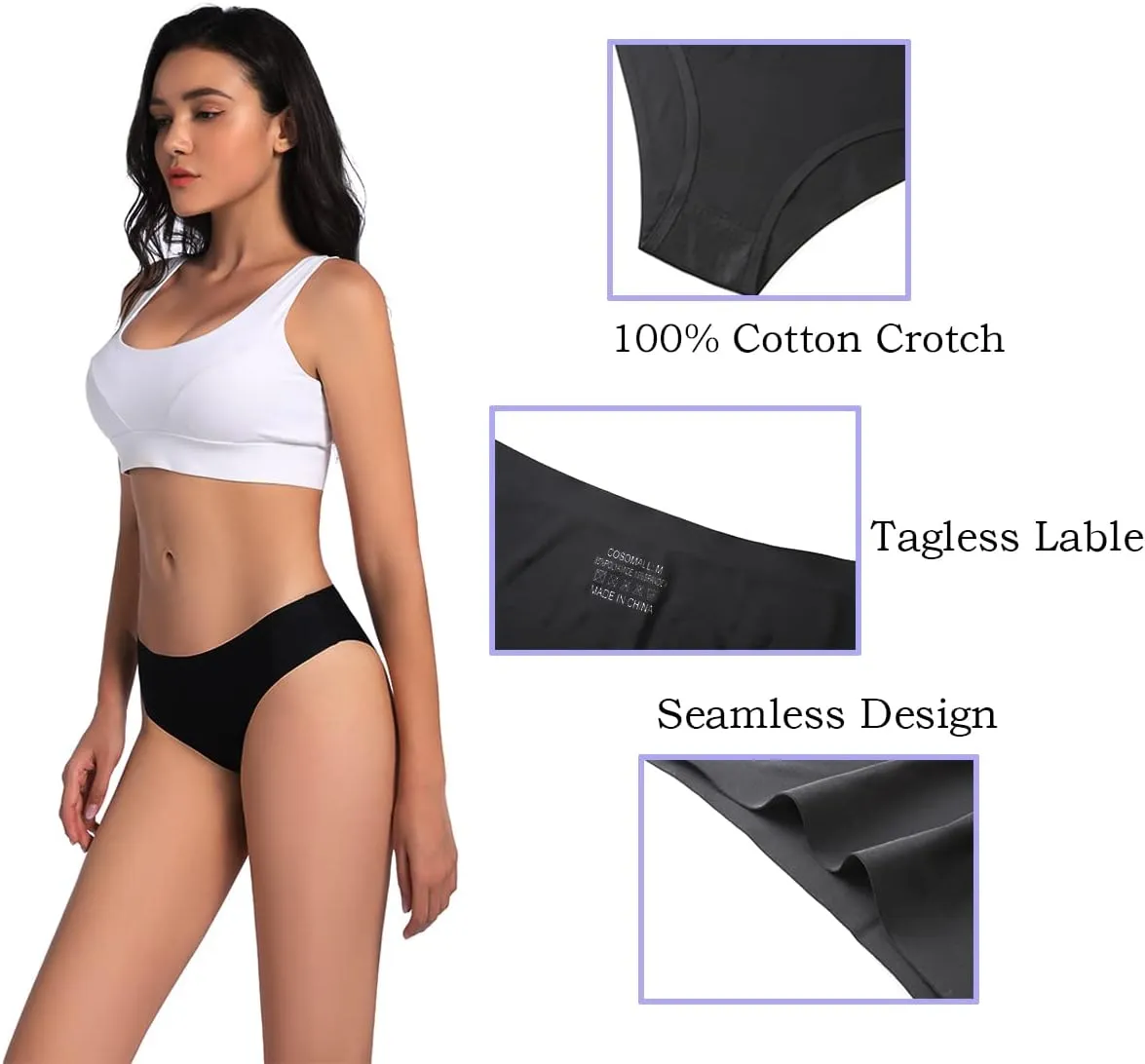 COSOMALL 6 Pack Women's Invisible Seamless Bikini Underwear Half Back Coverage Panties