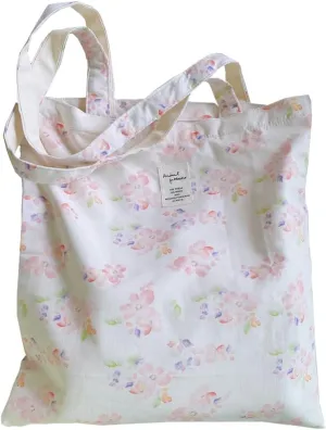 Cotton Canvas Tote Bag Reusable Soft Grocery Cloth Bag Floral Shoulder Bag for Beach Travel Shopping