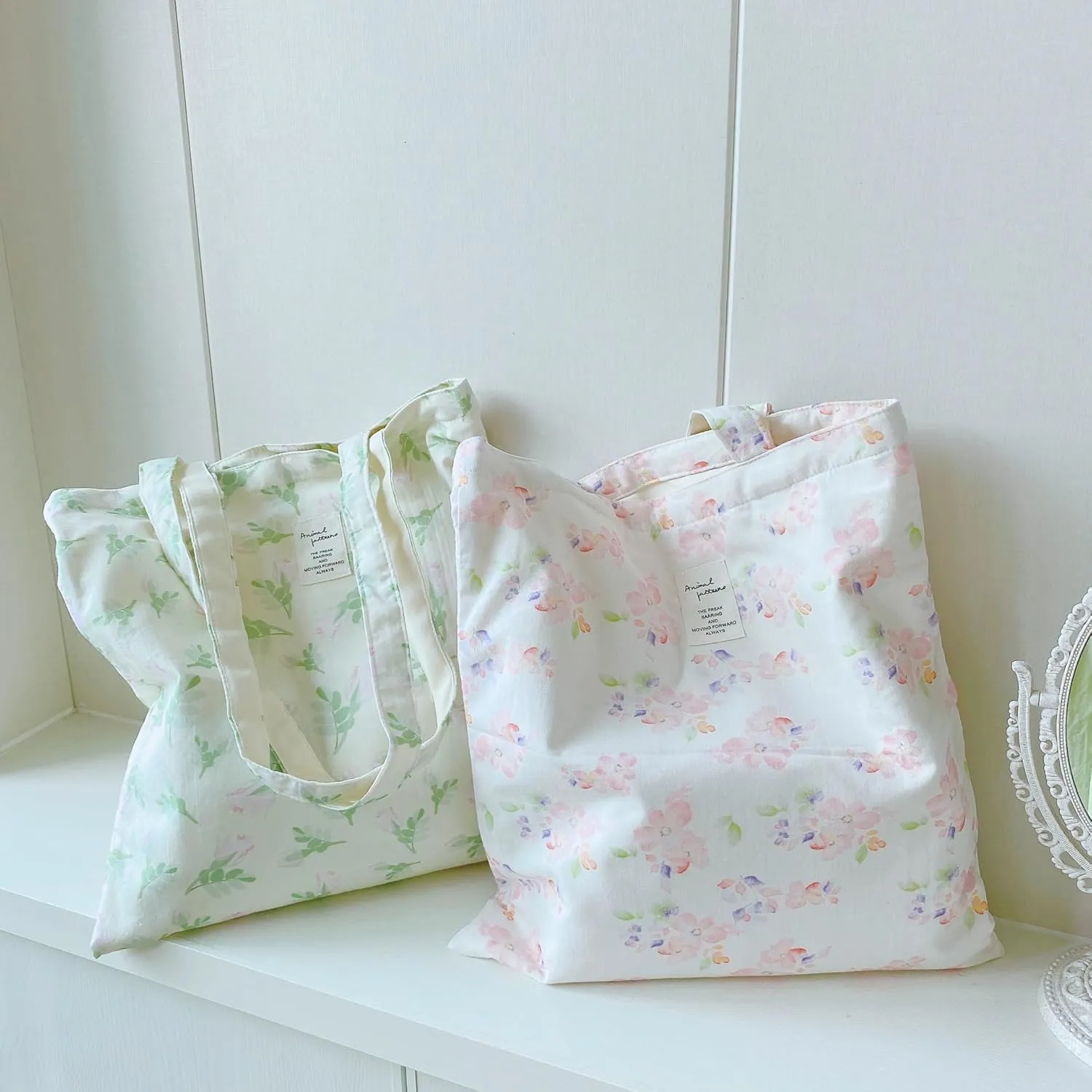 Cotton Canvas Tote Bag Reusable Soft Grocery Cloth Bag Floral Shoulder Bag for Beach Travel Shopping