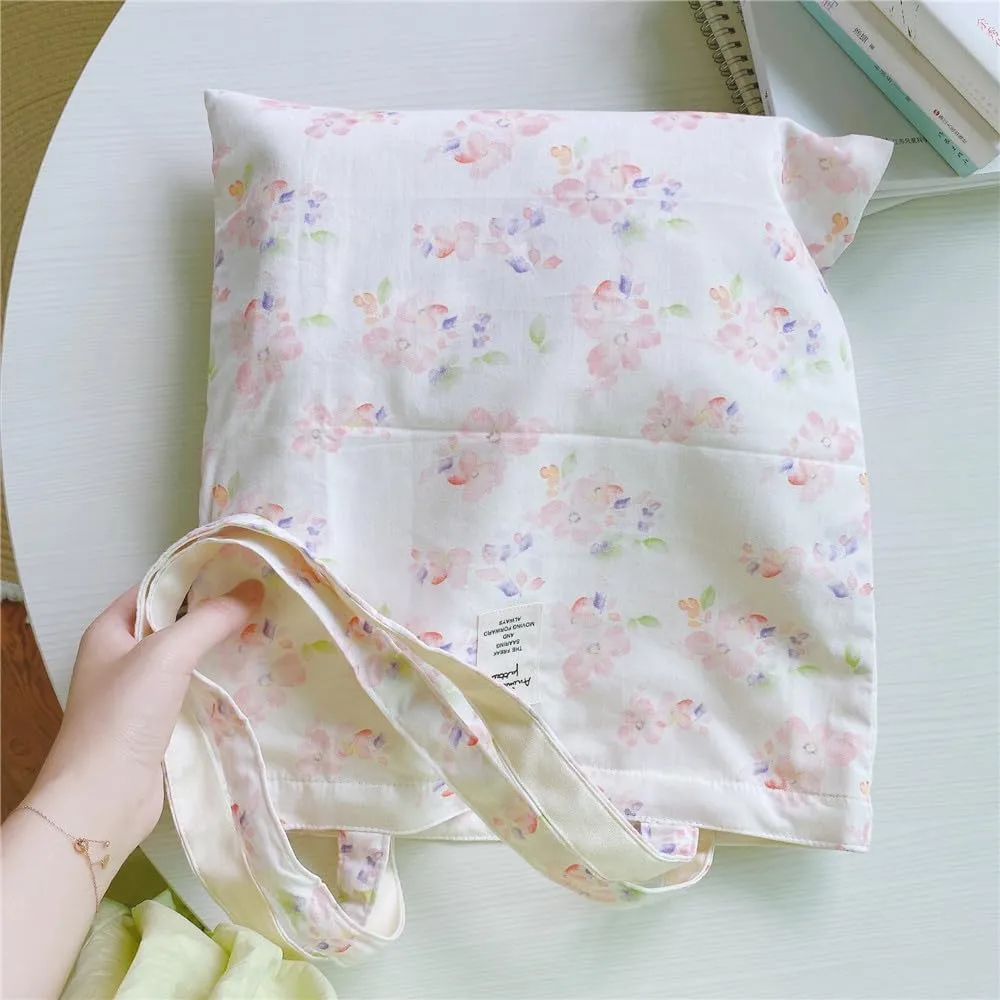 Cotton Canvas Tote Bag Reusable Soft Grocery Cloth Bag Floral Shoulder Bag for Beach Travel Shopping