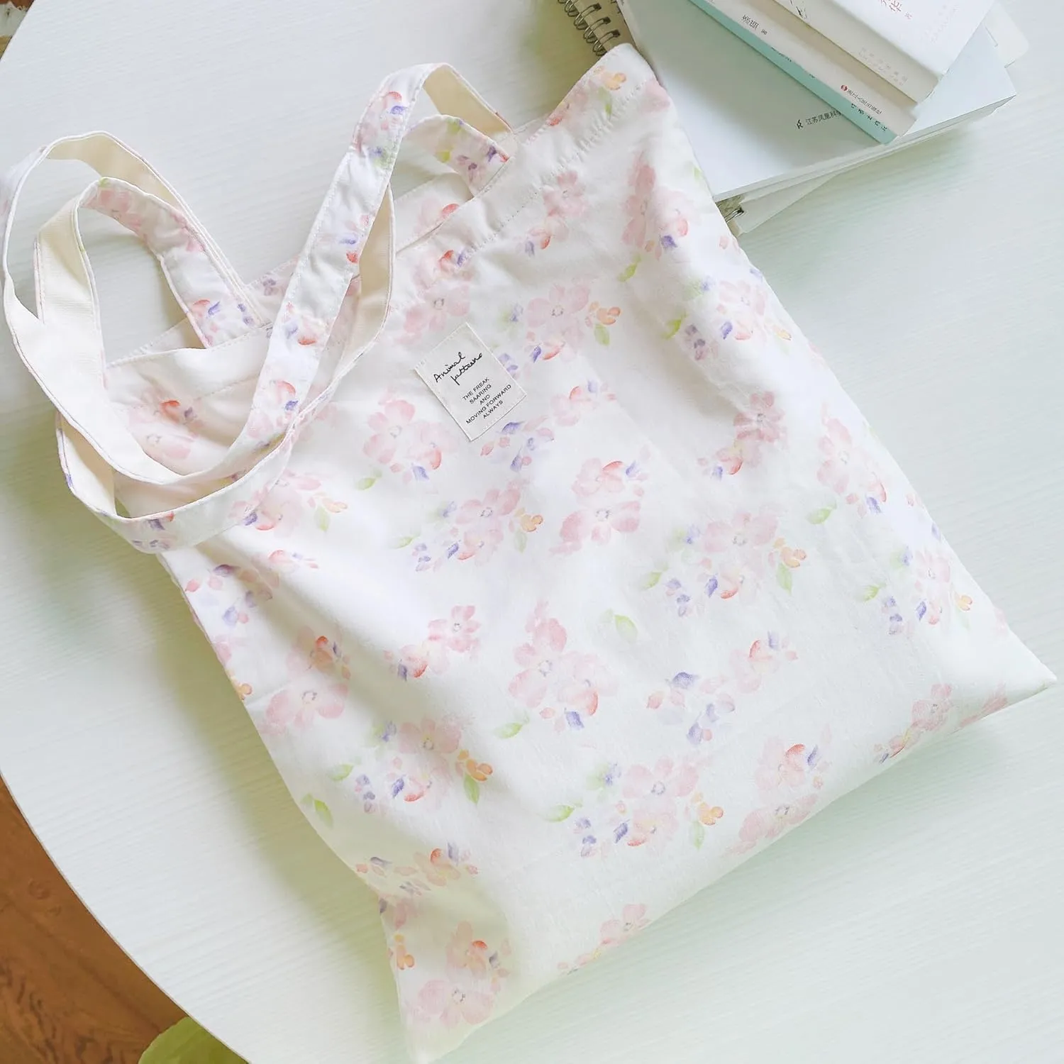 Cotton Canvas Tote Bag Reusable Soft Grocery Cloth Bag Floral Shoulder Bag for Beach Travel Shopping