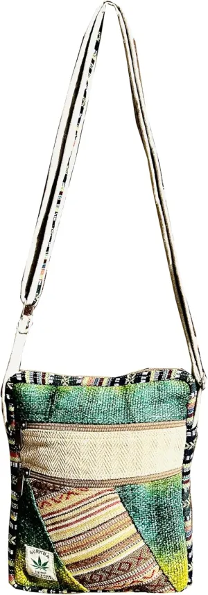 Cotton Crossbody Bag Hippie Patchwork Shoulder 5 Pocket Passport Documents Bag Eco-friendly - Handmade In Mt. Everest Country Nepal