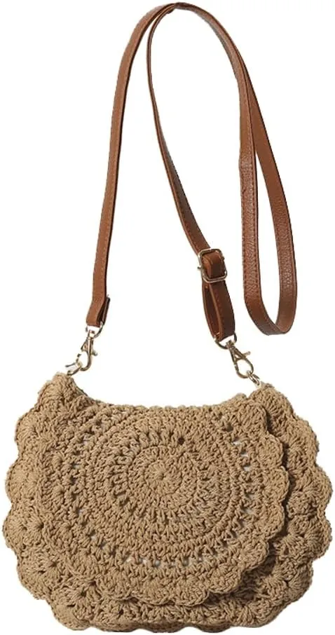 Cotton Rope Handbag for Women Countryside Style Knit Tote Purse Floral Summer Beach Bag Trendy Hobo Bag Vacation 2024