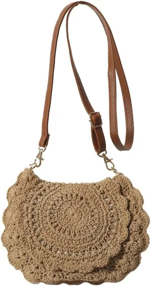 Cotton Rope Handbag for Women Countryside Style Knit Tote Purse Floral Summer Beach Bag Trendy Hobo Bag Vacation 2024