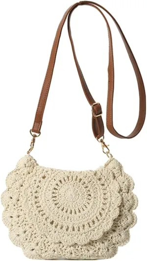 Cotton Rope Handbag for Women Countryside Style Knit Tote Purse Floral Summer Beach Bag Trendy Hobo Bag Vacation 2024