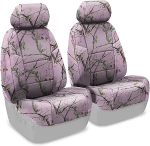 Coverking Front 50/50 Bucket Custom Fit Seat Cover for Select GMC Envoy Models - Neosupreme Camo Real Tree (AP Pink Solid)