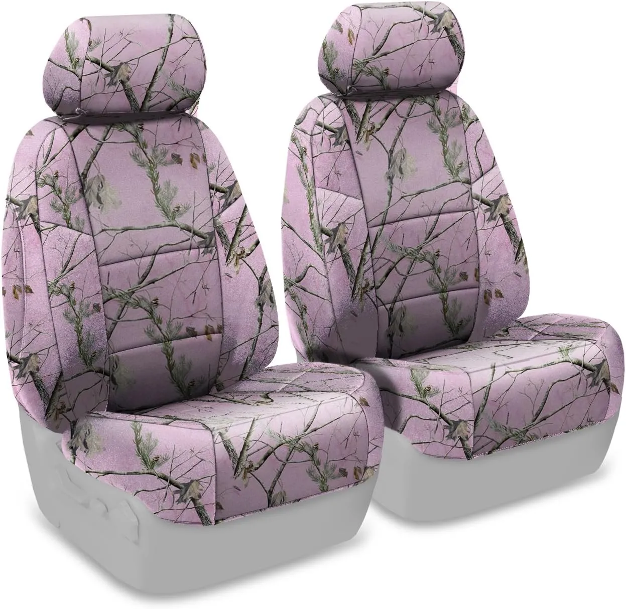 Coverking Front 50/50 Bucket Custom Fit Seat Cover for Select GMC Envoy Models - Neosupreme Camo Real Tree (AP Pink Solid)