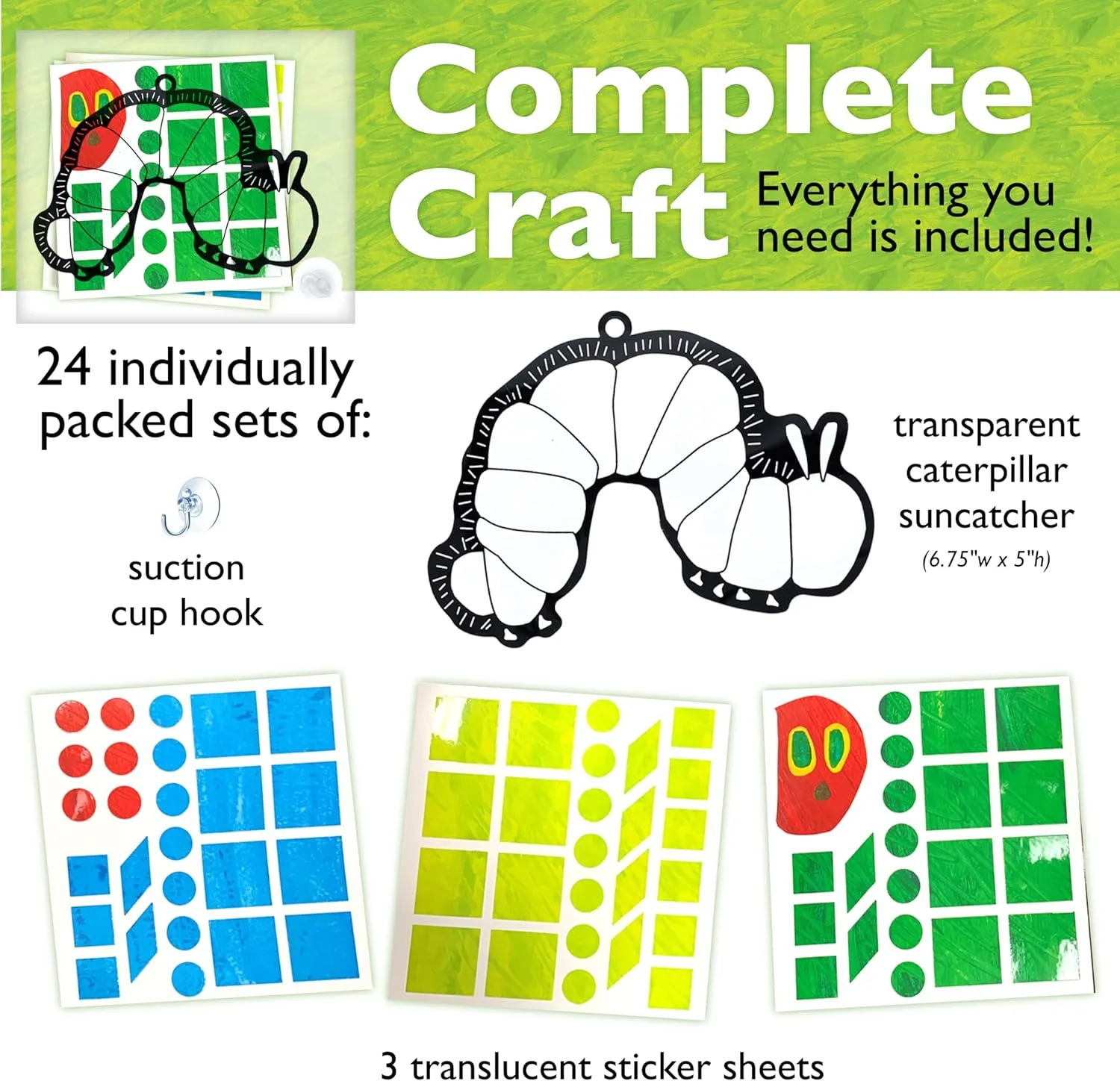 Creativity for Kids The Very Hungry Caterpillar Party Supplies: Sticker Suncatchers - 24 Birthday Party Favors, Toddler Party Favors for Kids Ages 3-5 , Kids Toys Bulk