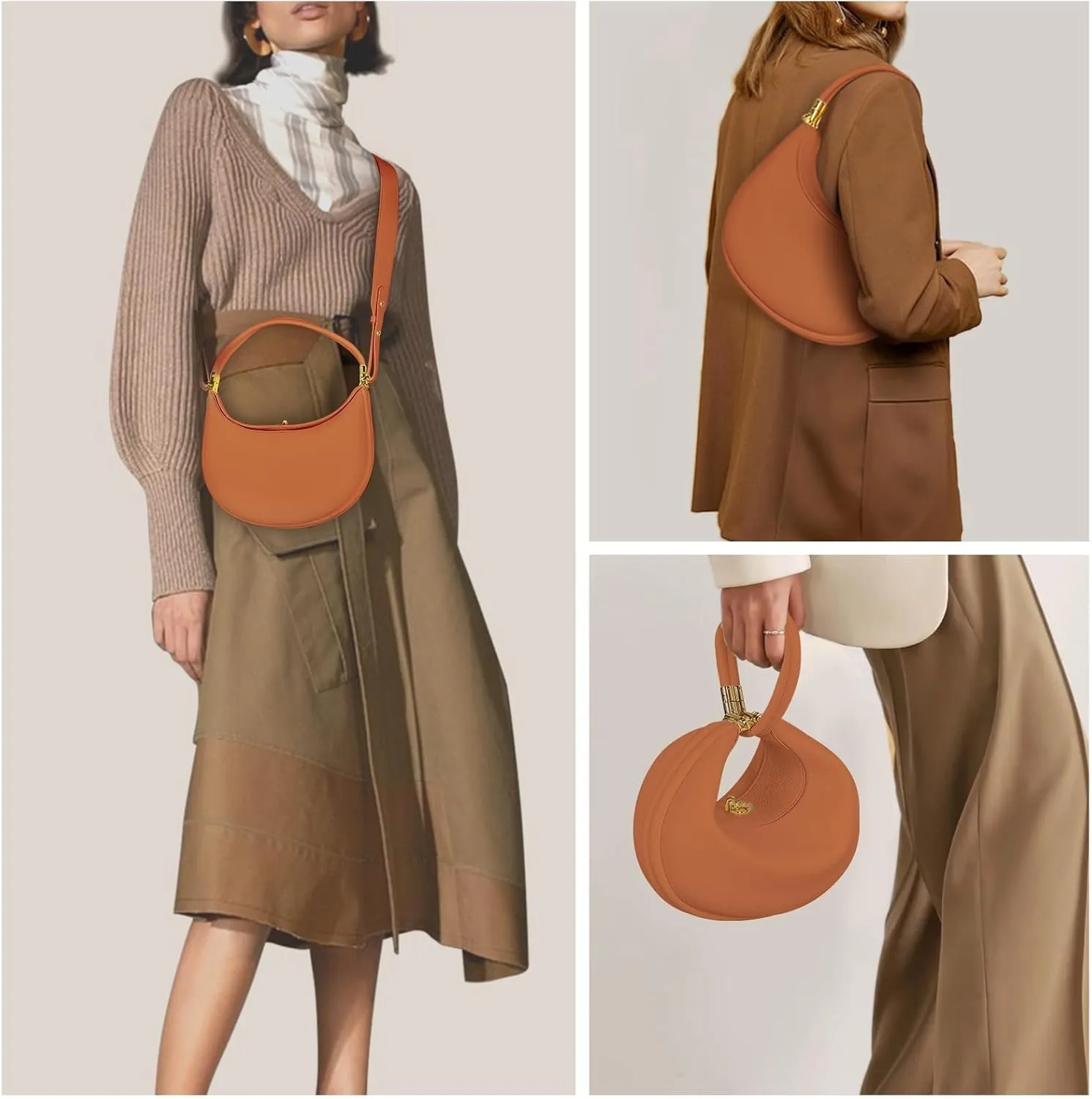 Crescent Bag for Women Half Moon Bag PU Leather Top Handle Handbag Crossbody Purse