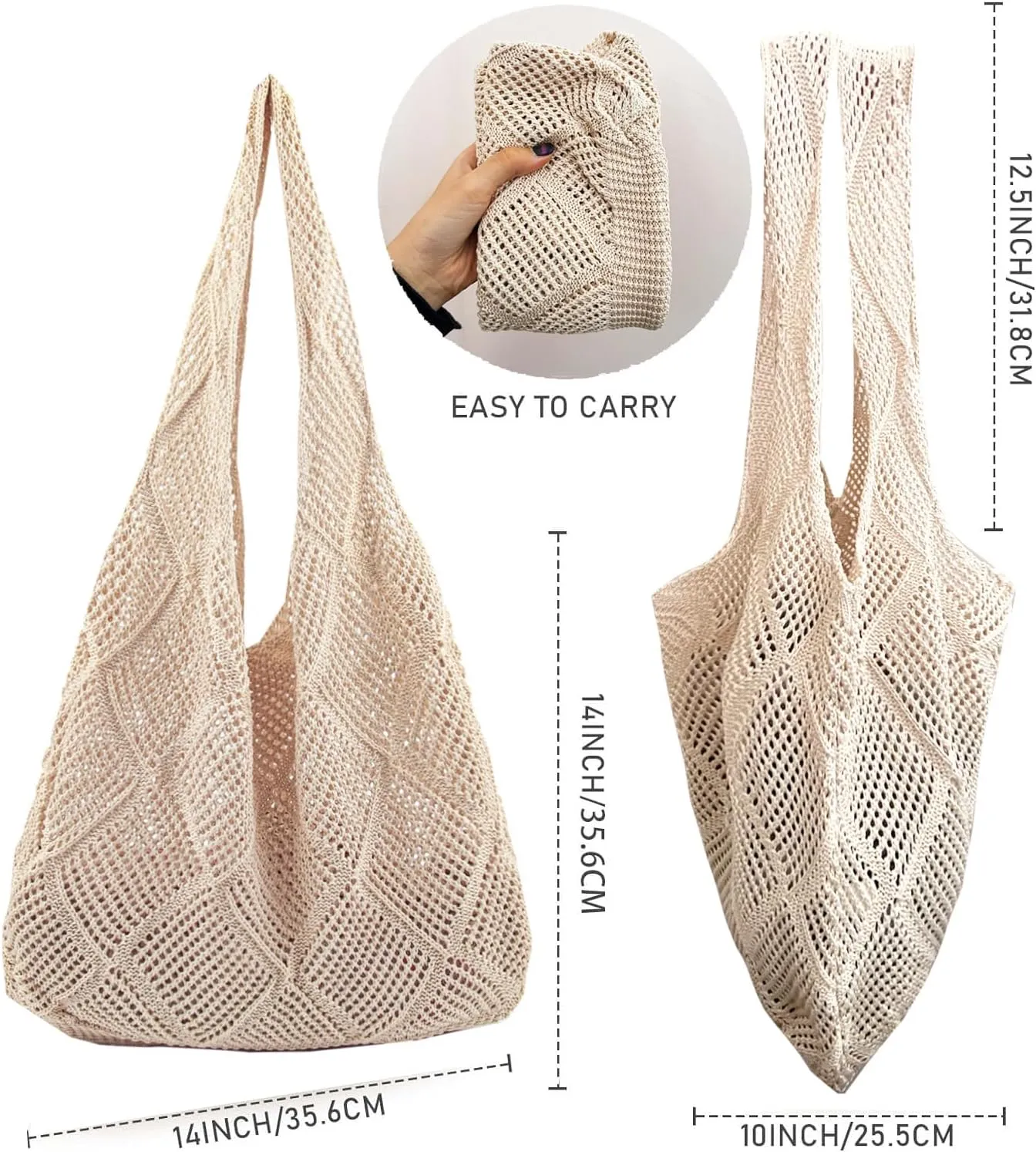 Crochet Mesh Beach Tote Shoulder Handbags Hobo Summer Aesthetic Women's Bag