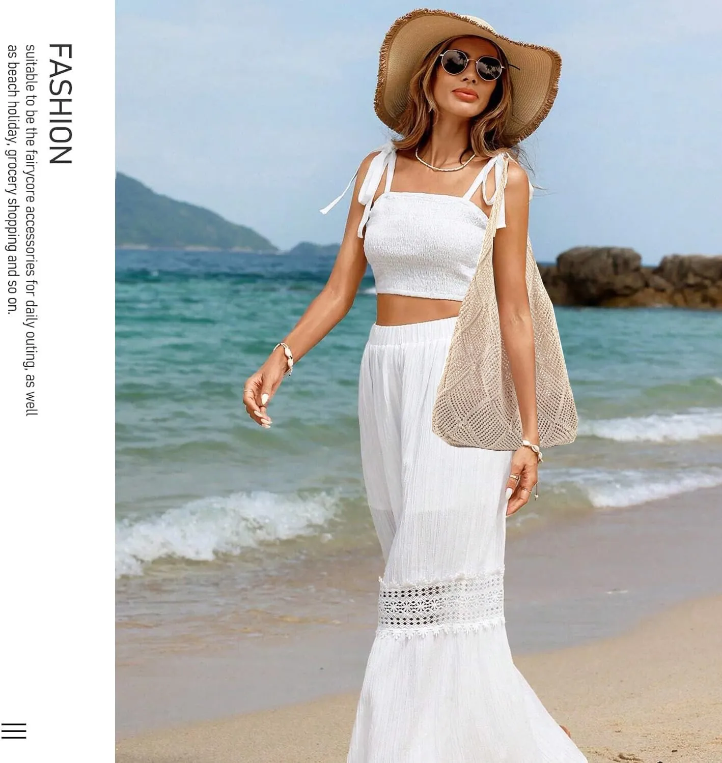 Crochet Mesh Beach Tote Shoulder Handbags Hobo Summer Aesthetic Women's Bag