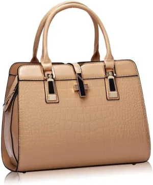 Crocodile Grain Top Handle Tote Work Bags Faux Leather Shoulder Bags with Strap Women's Handbags Satchel Purses