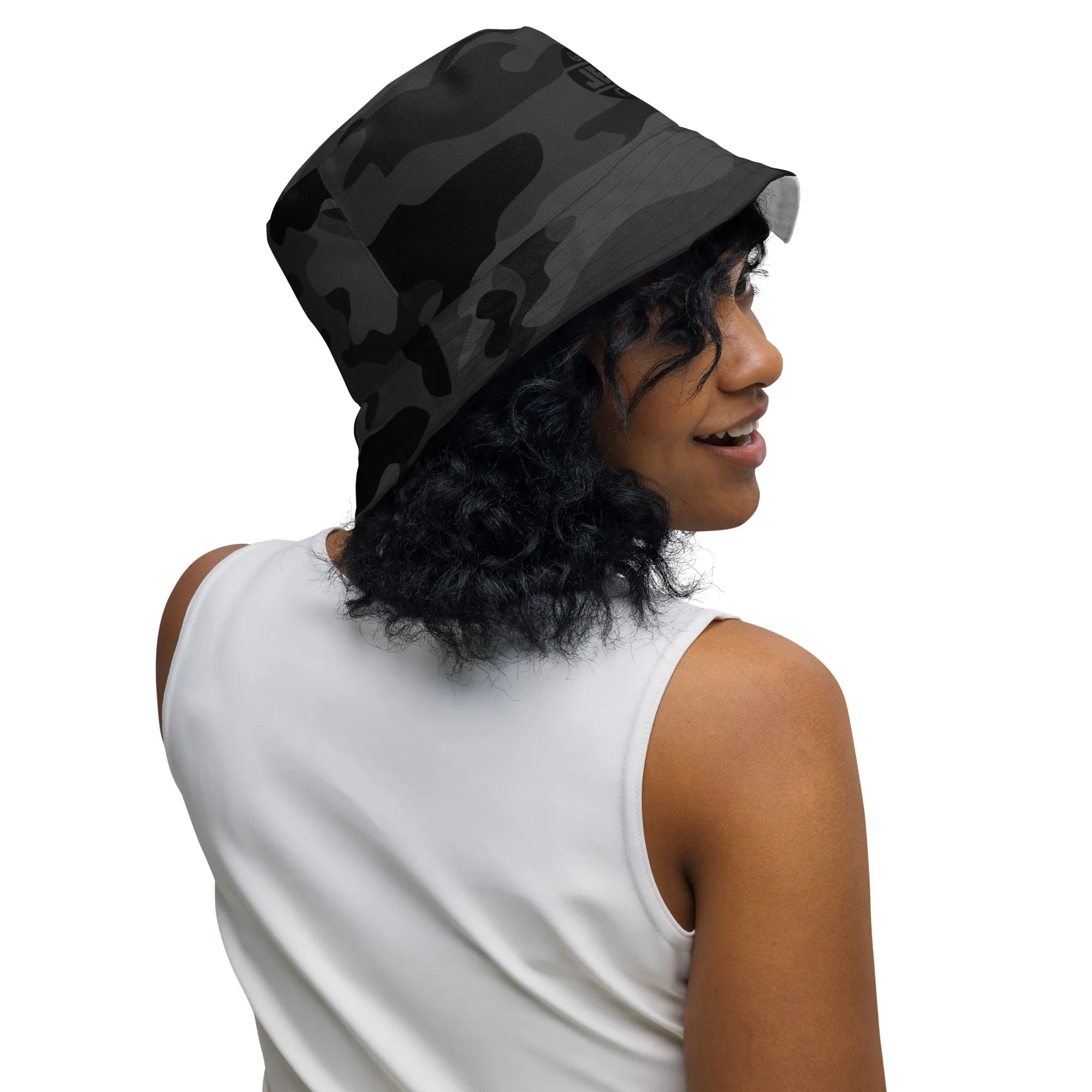 Cross & Stripes, Reversible Bucket Hat, White, Black Camo, 2.0, Christian Bucket Hat, Patriotic Bucket Hats, USA Bucket Caps