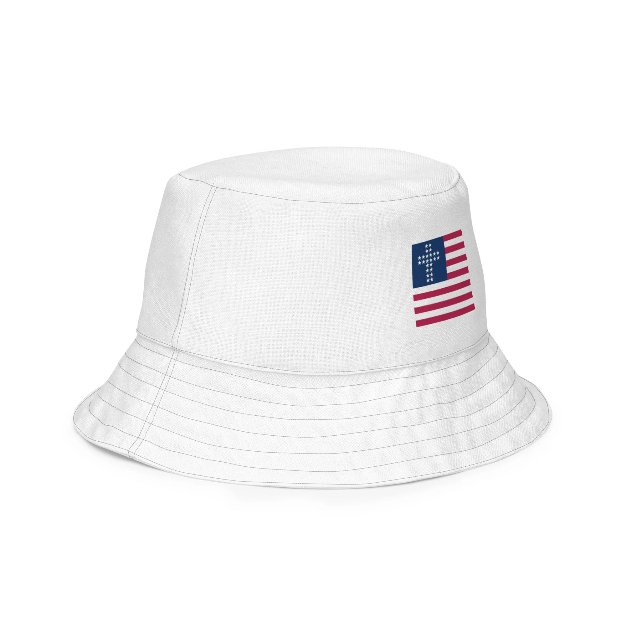 Cross & Stripes, Reversible Bucket Hat, White, Black Camo, 2.0, Christian Bucket Hat, Patriotic Bucket Hats, USA Bucket Caps
