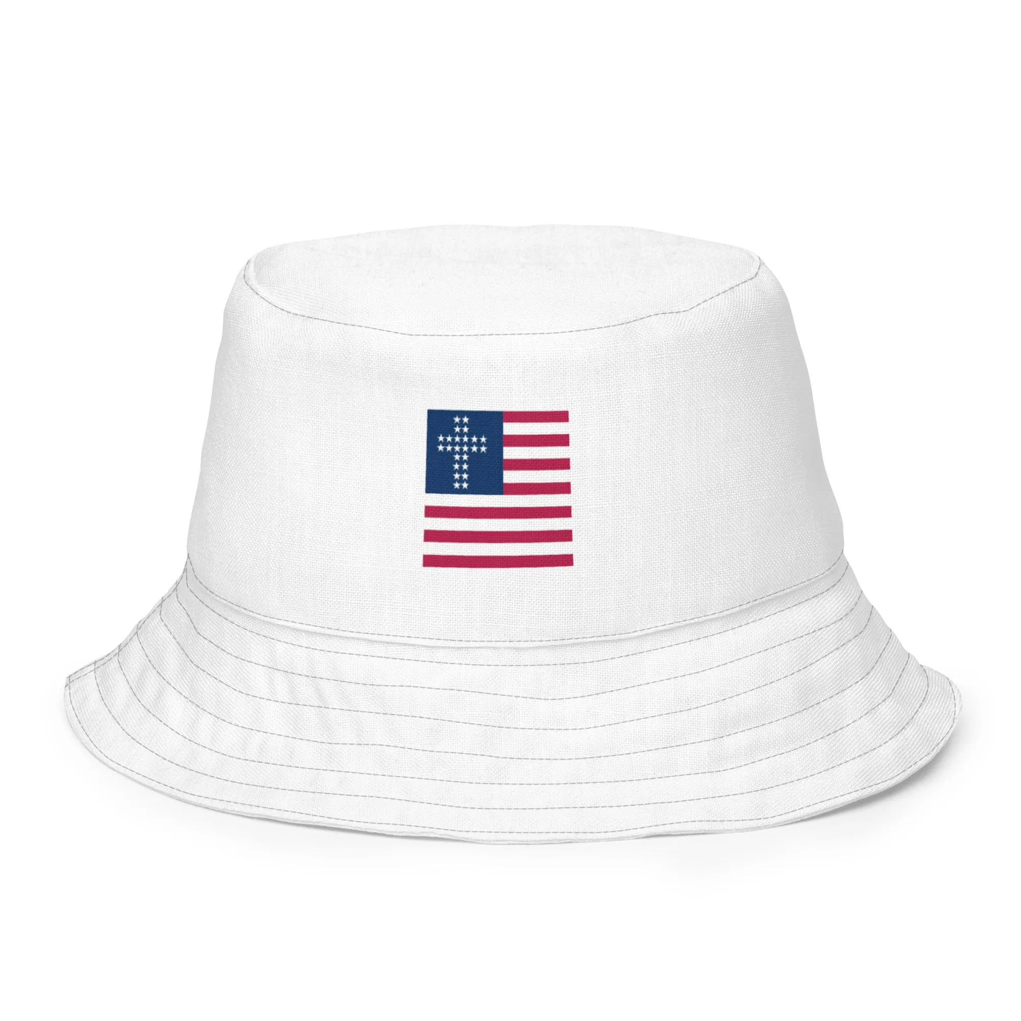 Cross & Stripes, Reversible Bucket Hat, White, Black Camo, 2.0, Christian Bucket Hat, Patriotic Bucket Hats, USA Bucket Caps