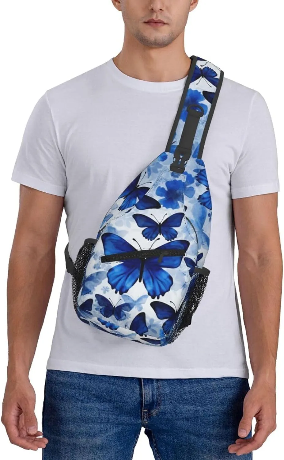 Cross Chest Bag Diagonally Sling Backpack Crossbody Shoulder Bag Blue Butterflies Sling Bag Travel Hiking Daypack