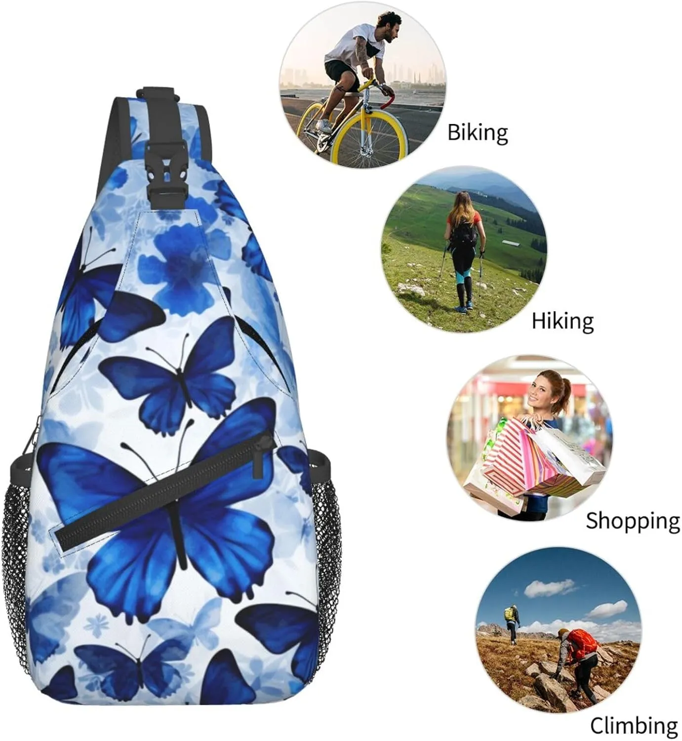 Cross Chest Bag Diagonally Sling Backpack Crossbody Shoulder Bag Blue Butterflies Sling Bag Travel Hiking Daypack