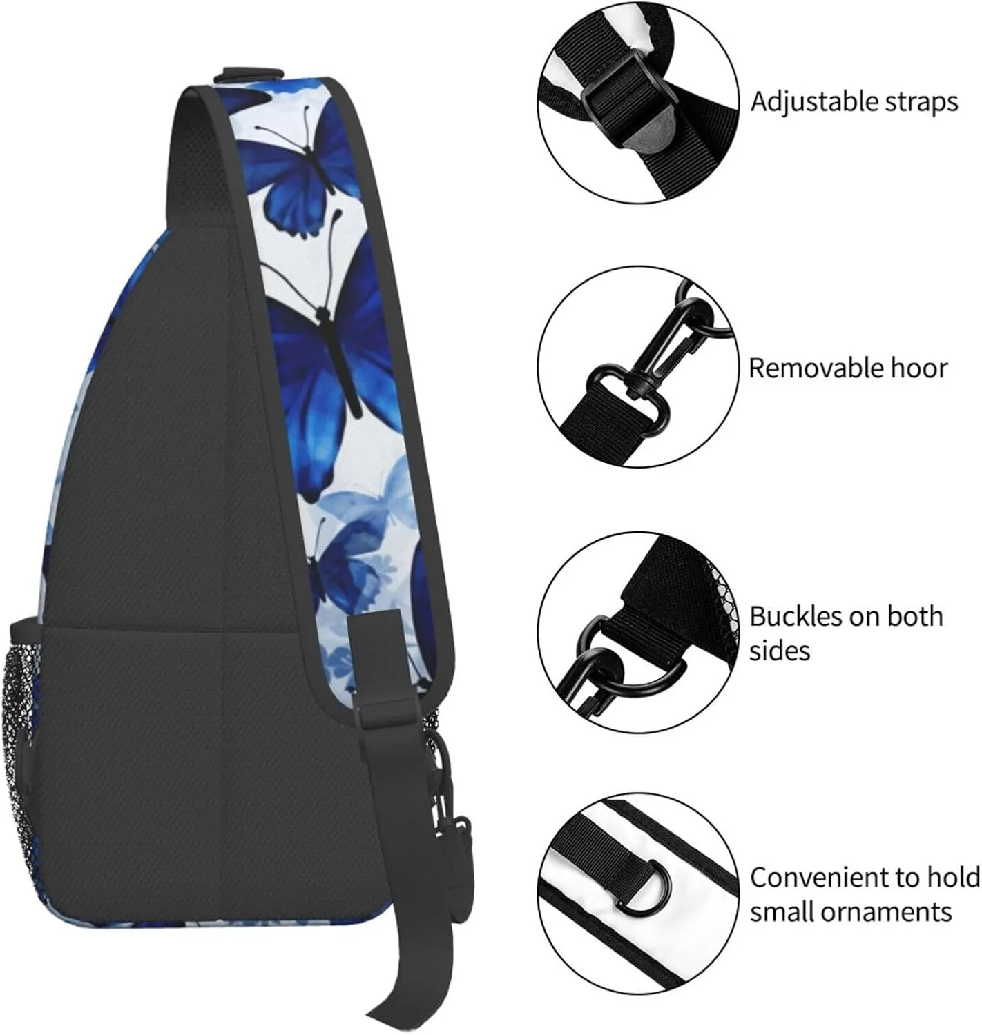 Cross Chest Bag Diagonally Sling Backpack Crossbody Shoulder Bag Blue Butterflies Sling Bag Travel Hiking Daypack