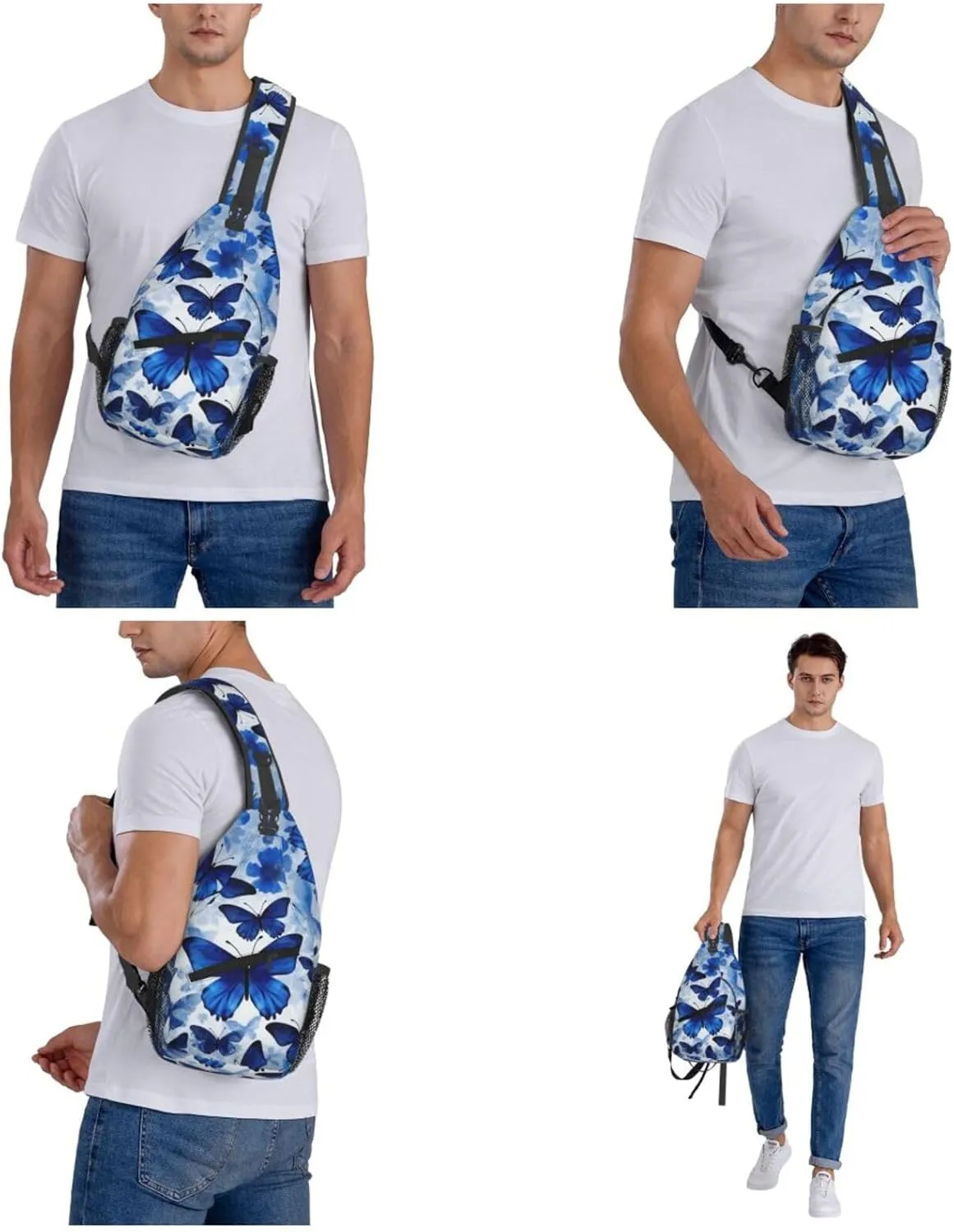 Cross Chest Bag Diagonally Sling Backpack Crossbody Shoulder Bag Blue Butterflies Sling Bag Travel Hiking Daypack