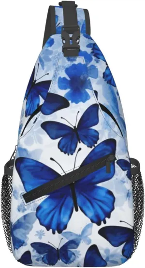 Cross Chest Bag Diagonally Sling Backpack Crossbody Shoulder Bag Blue Butterflies Sling Bag Travel Hiking Daypack