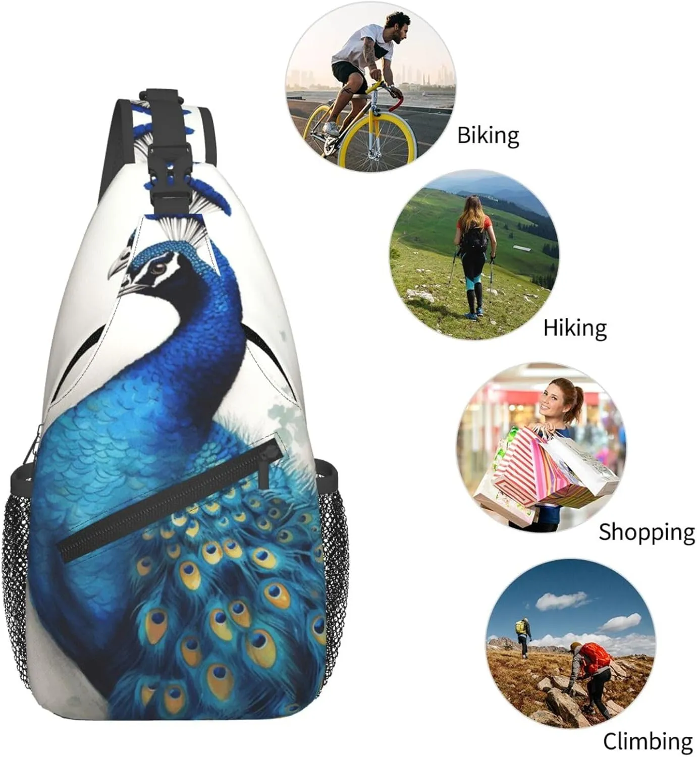 Cross Chest Bag Diagonally Sling Backpack Crossbody Shoulder Bag Blue Peacock Sling Bag Travel Hiking Daypack