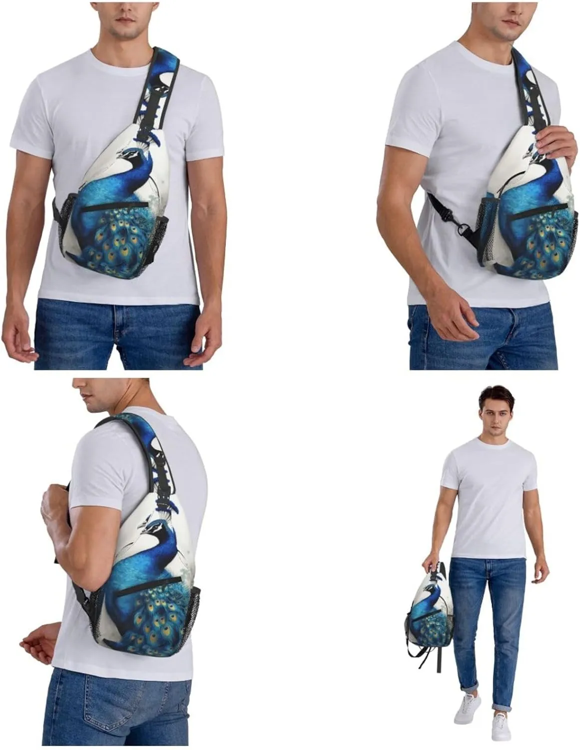 Cross Chest Bag Diagonally Sling Backpack Crossbody Shoulder Bag Blue Peacock Sling Bag Travel Hiking Daypack
