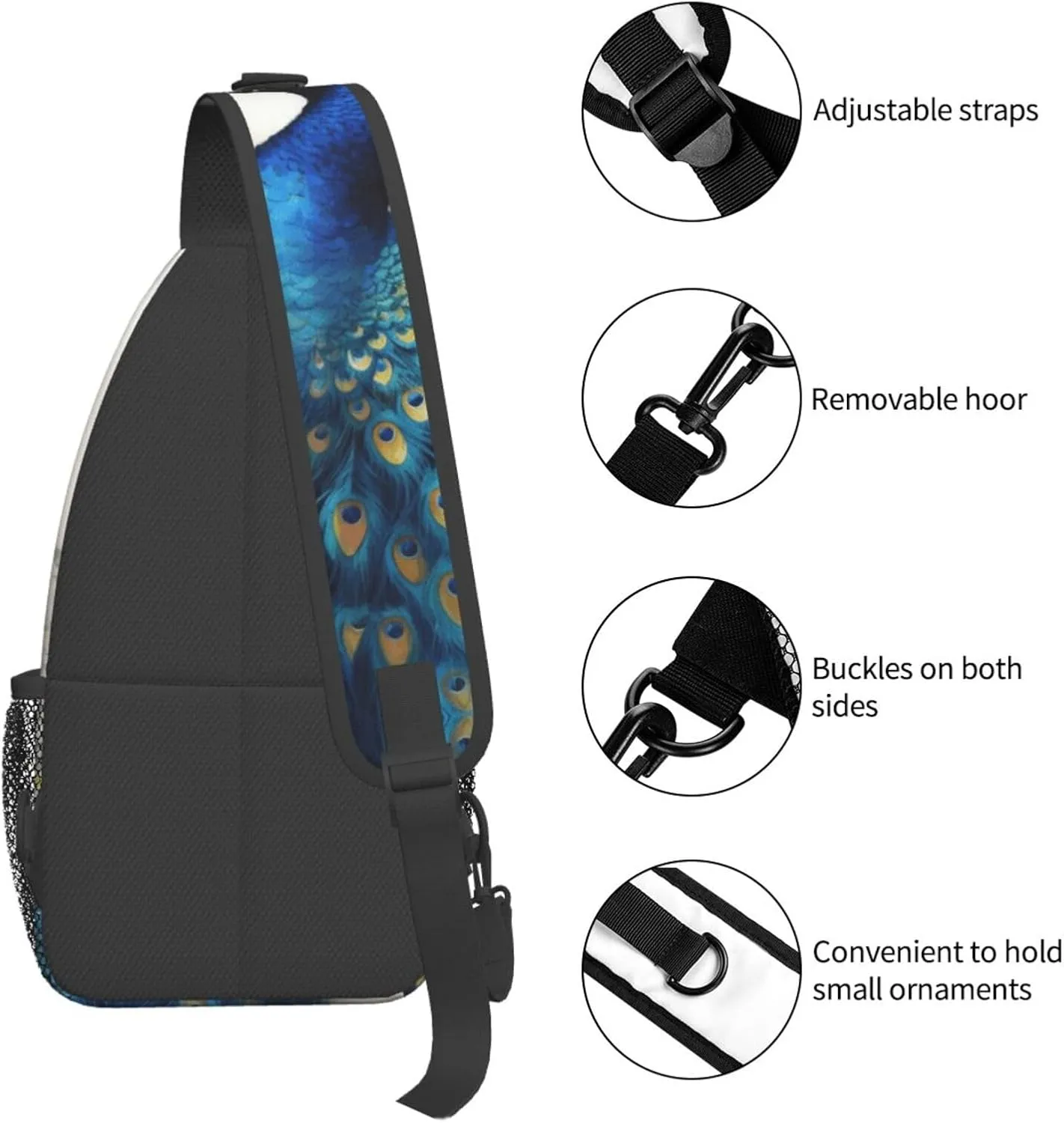 Cross Chest Bag Diagonally Sling Backpack Crossbody Shoulder Bag Blue Peacock Sling Bag Travel Hiking Daypack
