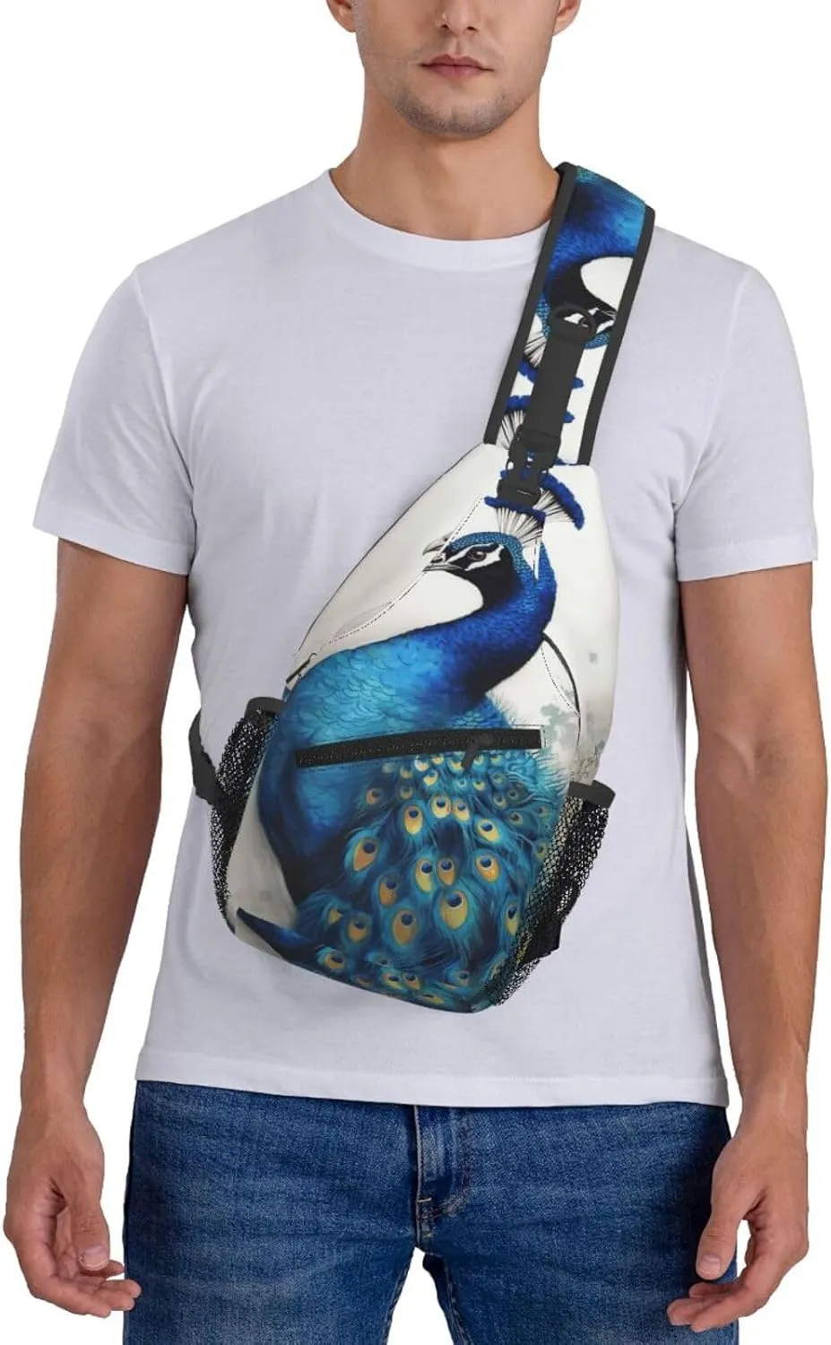 Cross Chest Bag Diagonally Sling Backpack Crossbody Shoulder Bag Blue Peacock Sling Bag Travel Hiking Daypack
