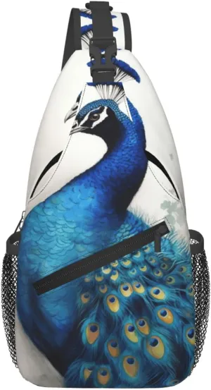 Cross Chest Bag Diagonally Sling Backpack Crossbody Shoulder Bag Blue Peacock Sling Bag Travel Hiking Daypack