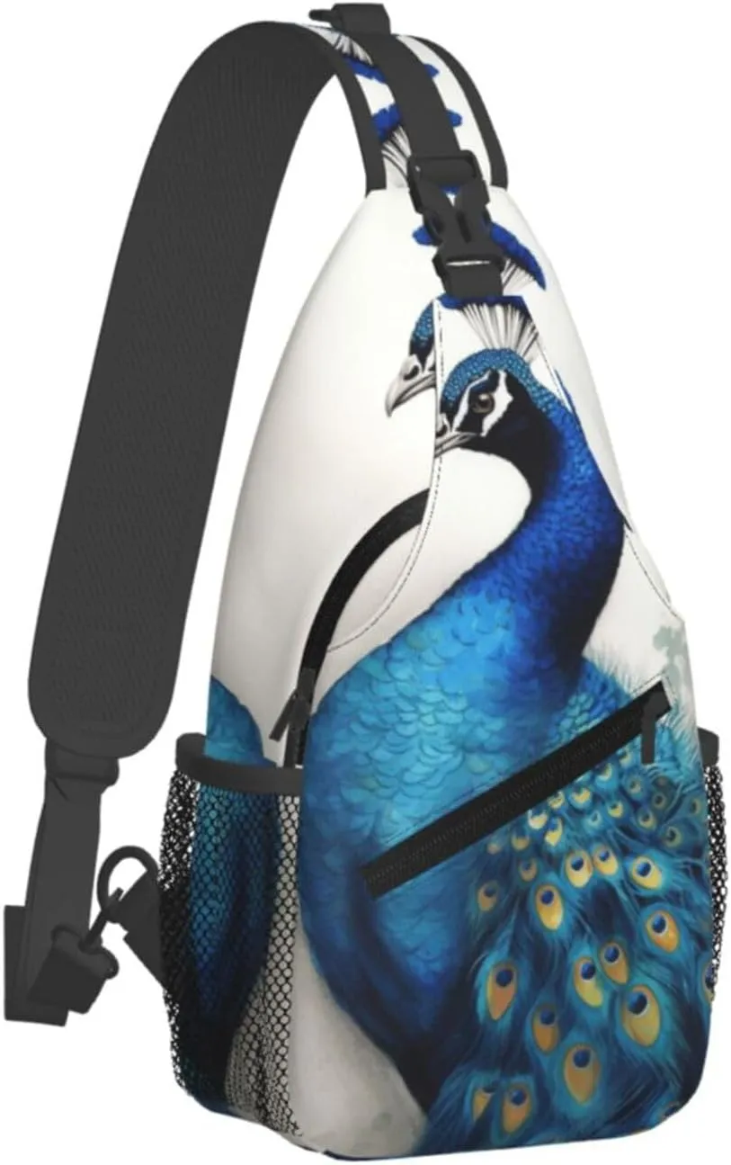Cross Chest Bag Diagonally Sling Backpack Crossbody Shoulder Bag Blue Peacock Sling Bag Travel Hiking Daypack