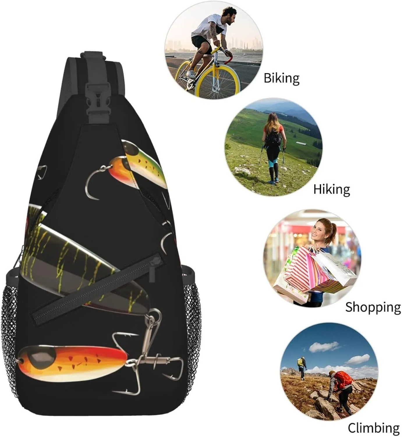 Cross Chest Bag Diagonally Sling Backpack Crossbody Shoulder Bag Fishing Lure Sling Bag Travel Hiking Daypack