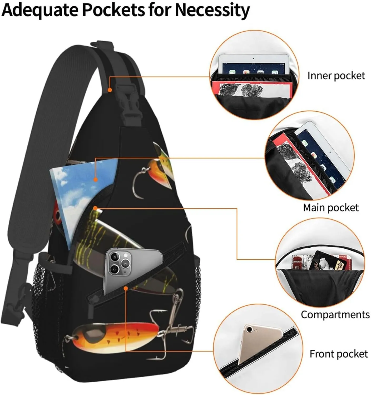 Cross Chest Bag Diagonally Sling Backpack Crossbody Shoulder Bag Fishing Lure Sling Bag Travel Hiking Daypack