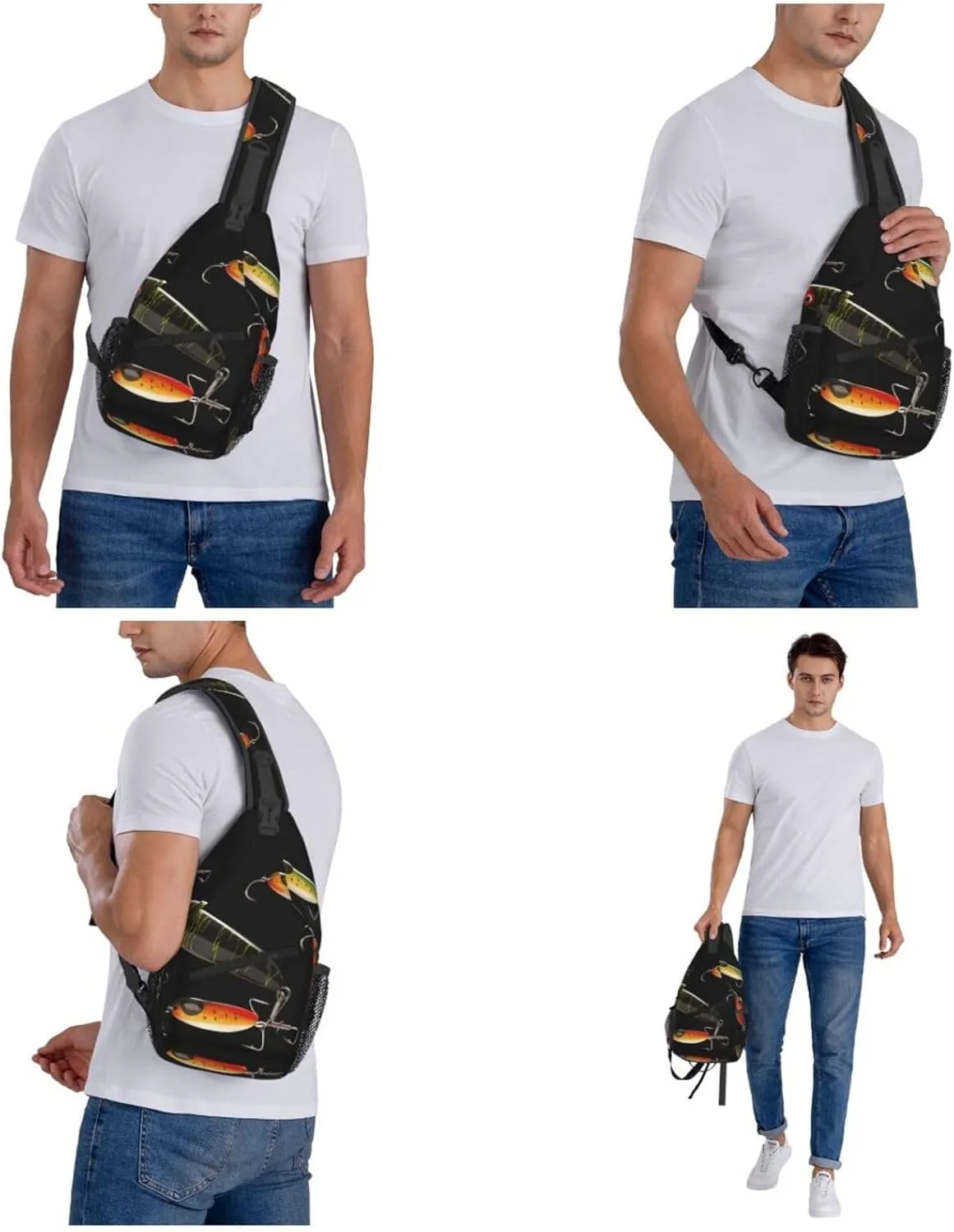 Cross Chest Bag Diagonally Sling Backpack Crossbody Shoulder Bag Fishing Lure Sling Bag Travel Hiking Daypack