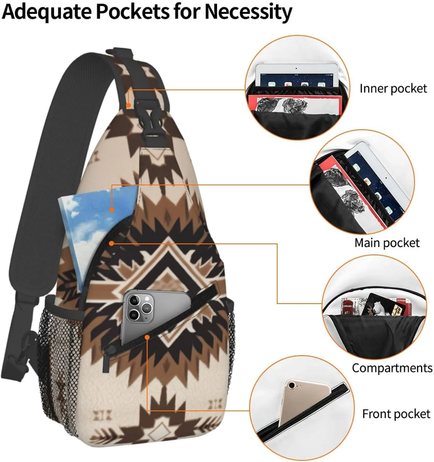 Cross Chest Bag Diagonally Sling Backpack Crossbody Shoulder Bag Native American Sling Bag Travel Hiking Daypack